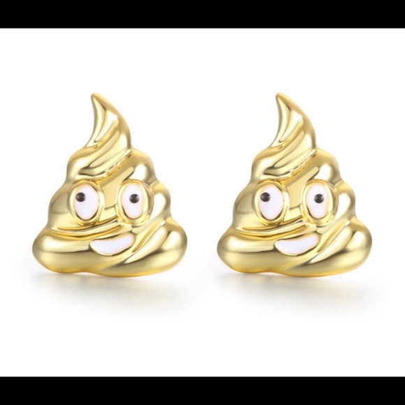 18K Gold Pile Of Poop Emoji Earrings - Picture 2 of 5